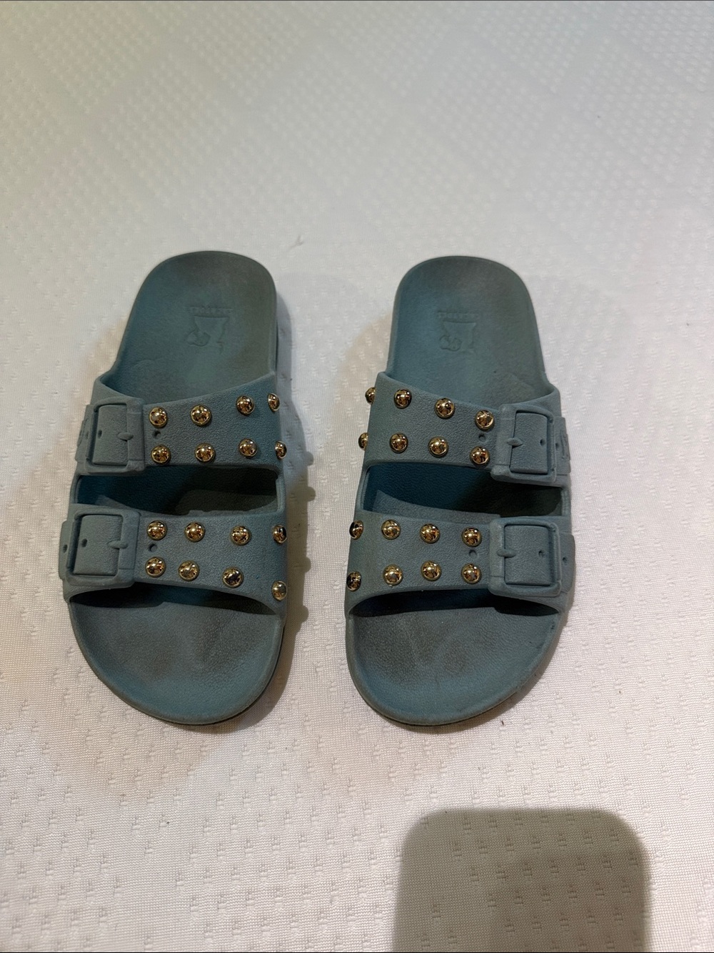 Kids Teal Slide Sandals with Gold Studs